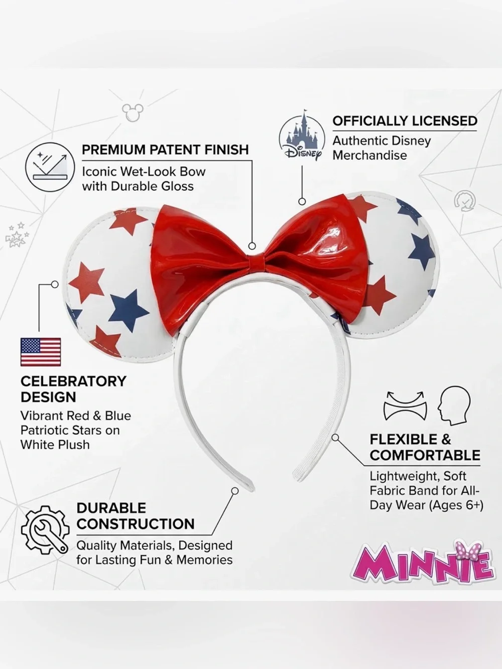 Disney Minnie Mouse Red Bow Star Ear Headband